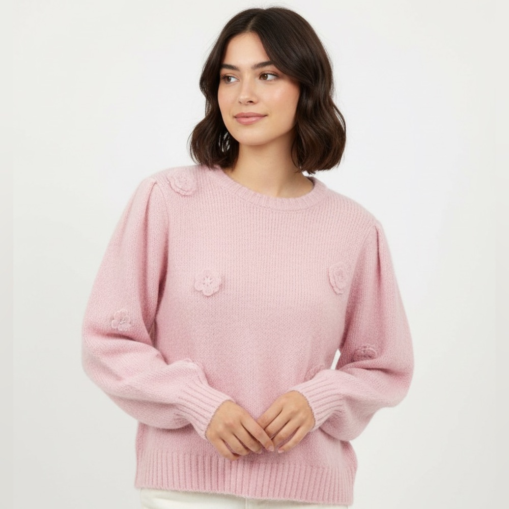 CeCe Pink 3D Floral XL Sweater